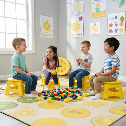 9 Inch Folding Step Stool for Kids, Sturdy Collapsible Step Stool Foldable Up to 300 lbs for Toddlers, Non Slip Foot Stools with Handle for Kitchen, Bathroom, Bedroom, Outdoor, Lemon Yellow