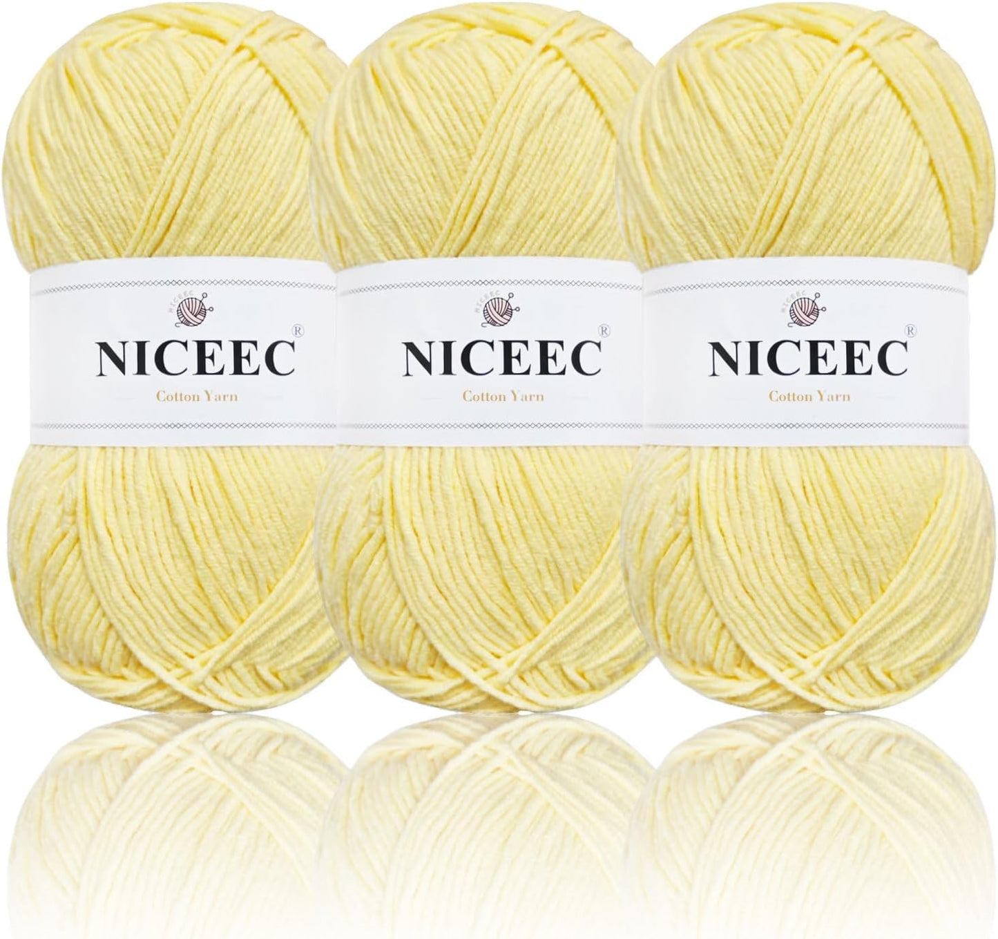 3 Skeins Soft 5Ply Cotton Blend Yarn 720yds/10.6oz - Light Yellow | Crochet & Knit, DIY Project Starter Kit，Handbag，Sun Hat，Shoes， Shopper Bag
