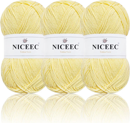 3 Skeins Soft 5Ply Cotton Blend Yarn 720yds/10.6oz - Light Yellow | Crochet & Knit, DIY Project Starter Kit，Handbag，Sun Hat，Shoes， Shopper Bag