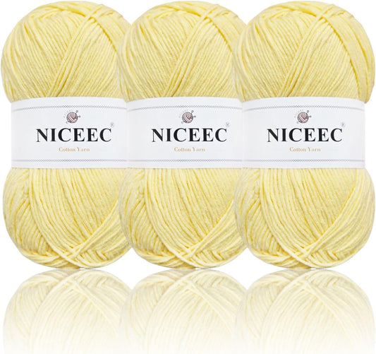3 Skeins Soft 5Ply Cotton Blend Yarn 720yds/10.6oz - Light Yellow | Crochet & Knit, DIY Project Starter Kit，Handbag，Sun Hat，Shoes， Shopper Bag