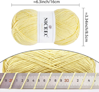 3 Skeins Soft 5Ply Cotton Blend Yarn 720yds/10.6oz - Light Yellow | Crochet & Knit, DIY Project Starter Kit，Handbag，Sun Hat，Shoes， Shopper Bag
