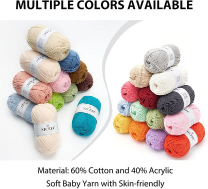 3 Skeins Soft 5Ply Cotton Blend Yarn 720yds/10.6oz - Light Yellow | Crochet & Knit, DIY Project Starter Kit，Handbag，Sun Hat，Shoes， Shopper Bag