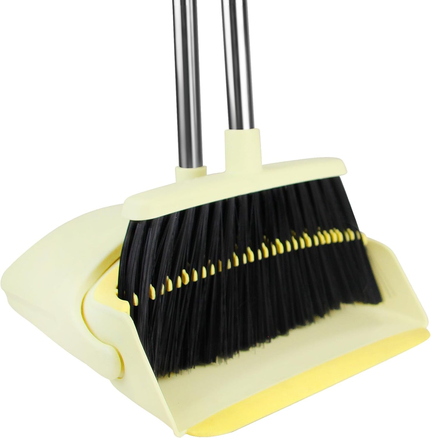 Broom and Dustpan Set for Home, 52" Long Handle Broom Set with Dustpan Teeth to Clean Hair Sweeping Indoor and Outdoor (Yellow)