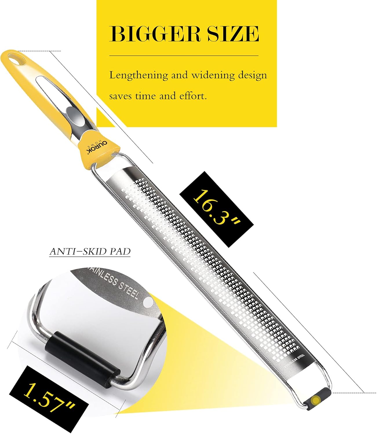 Kitchen Lemon Zester, Stainless Steel Hand Held Parmesan Cheese Grater for Ginger, Chocolate, Coconut, Lime, Nutmeg, Citrus, Fruit, Vegetable with Cleaning Brush, Dishwasher safe, Yellow