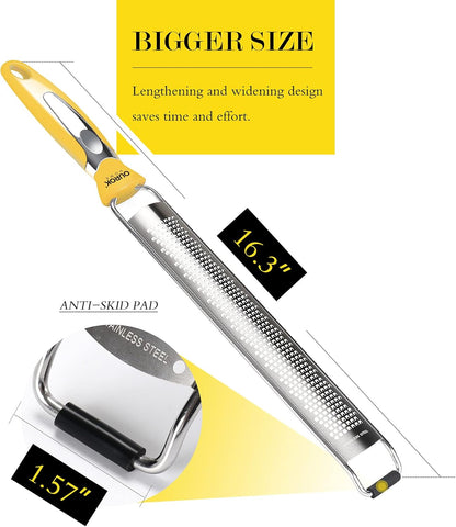 Kitchen Lemon Zester, Stainless Steel Hand Held Parmesan Cheese Grater for Ginger, Chocolate, Coconut, Lime, Nutmeg, Citrus, Fruit, Vegetable with Cleaning Brush, Dishwasher safe, Yellow