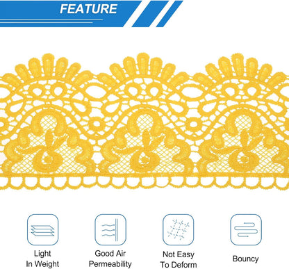 4 Inch Wide 3 Yard Lace Ribbon Floral Pattern Light Yellow Lace Trim Ribbon for Sewing Making DIY Crafts Gift Wrapping Wedding Decor
