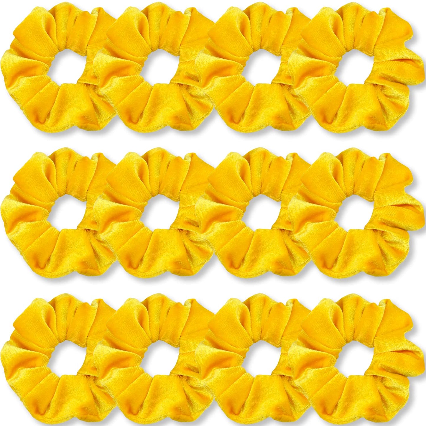 Yellow Scrunchies, Premium Velvet Soft Hair Scrunchy, Solid Colors Thick Elastic Bands, Hair Accessories for Women and Girls, 12 Pack