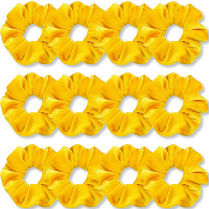 Yellow Scrunchies, Premium Velvet Soft Hair Scrunchy, Solid Colors Thick Elastic Bands, Hair Accessories for Women and Girls, 12 Pack