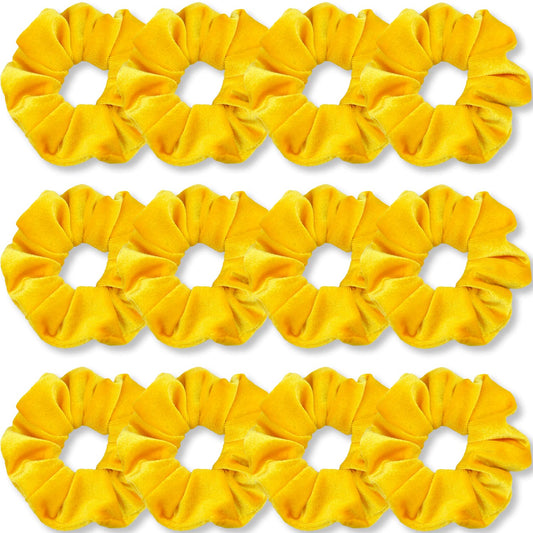 Yellow Scrunchies, Premium Velvet Soft Hair Scrunchy, Solid Colors Thick Elastic Bands, Hair Accessories for Women and Girls, 12 Pack