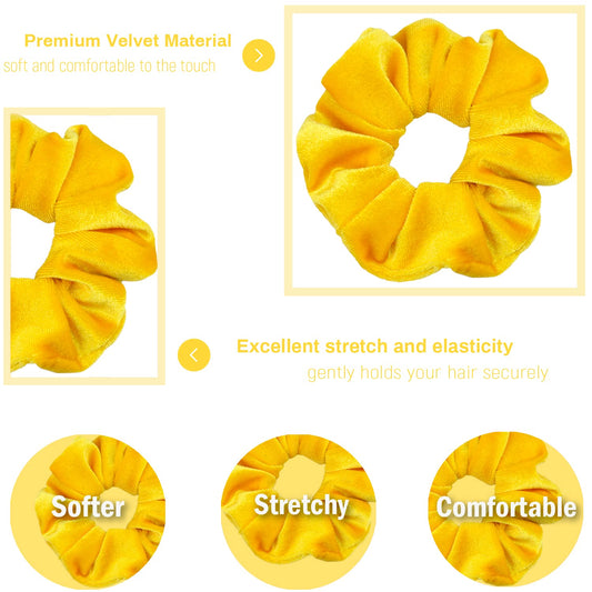 Yellow Scrunchies, Premium Velvet Soft Hair Scrunchy, Solid Colors Thick Elastic Bands, Hair Accessories for Women and Girls, 12 Pack