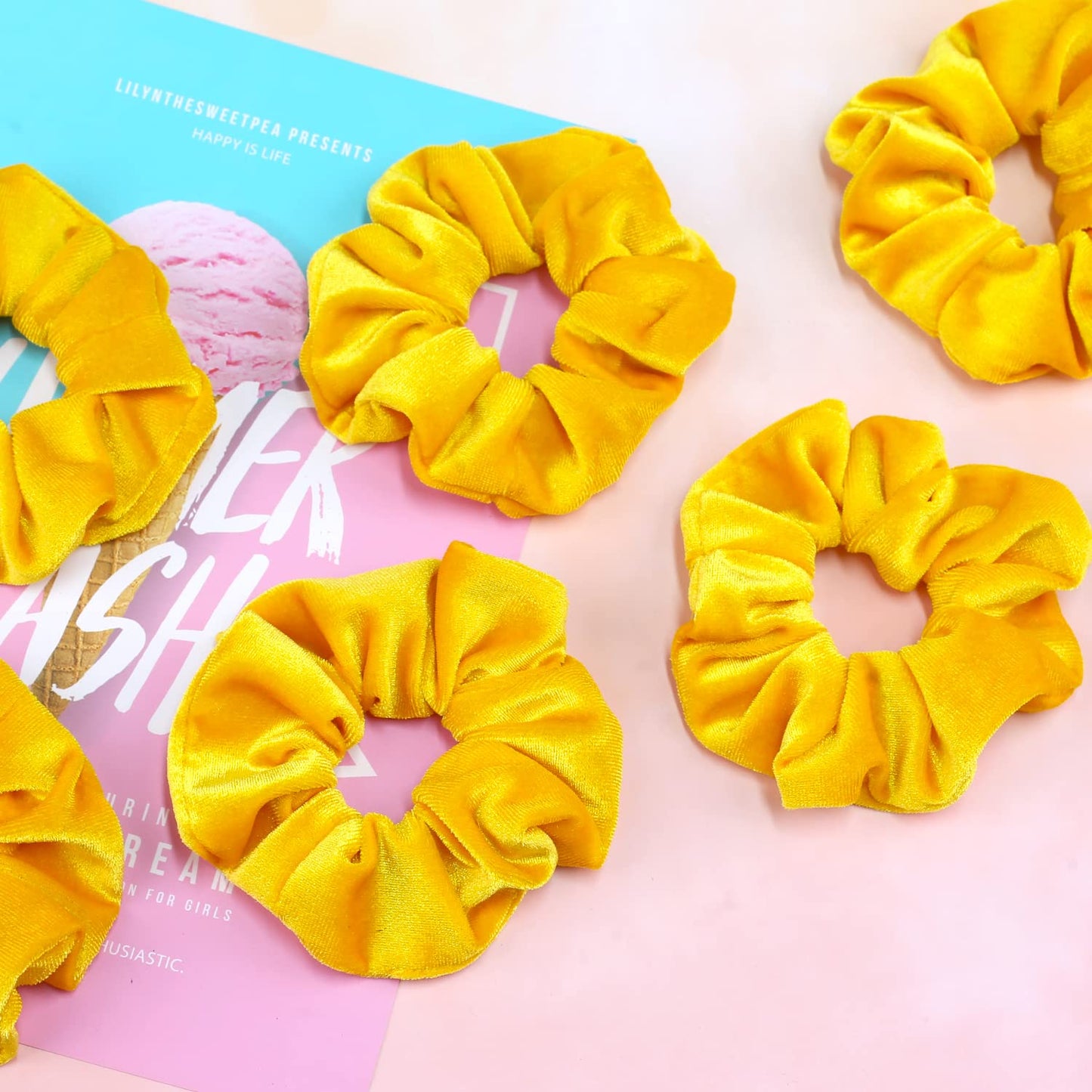 Yellow Scrunchies, Premium Velvet Soft Hair Scrunchy, Solid Colors Thick Elastic Bands, Hair Accessories for Women and Girls, 12 Pack