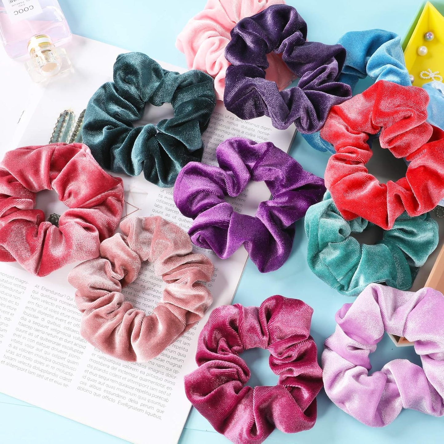 Yellow Scrunchies, Premium Velvet Soft Hair Scrunchy, Solid Colors Thick Elastic Bands, Hair Accessories for Women and Girls, 12 Pack