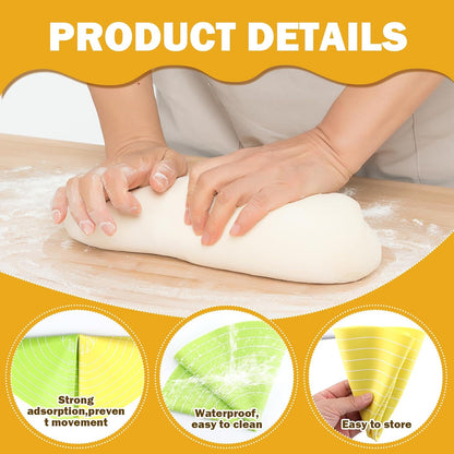2Pcs Silicone Baking Mat, 12 Inch Round Baking Mat with Measurements Reusable Turntable Stand Pastry Baking Sheet for Rolling Out Dough Cake Pizza and Cookies (Yellow, Green)
