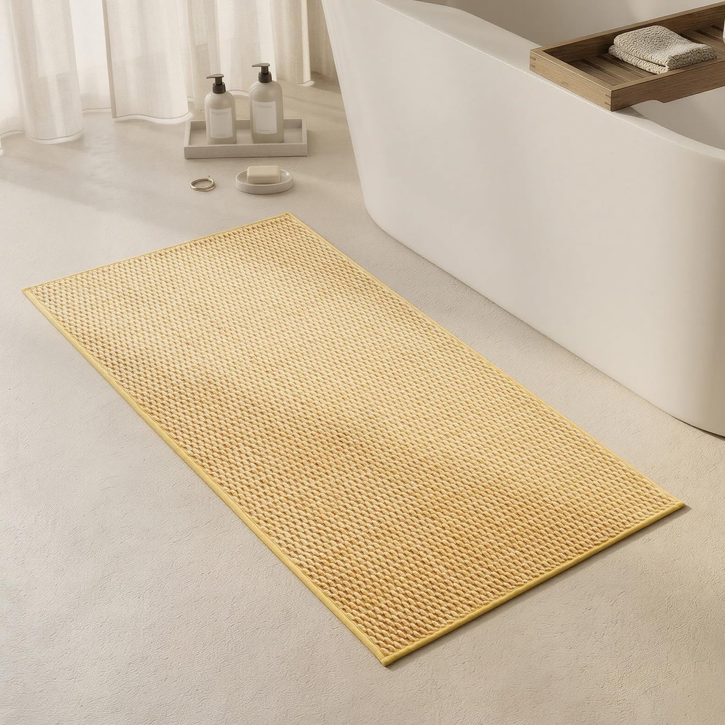 Bathroom Rugs Non Slip Washable, Super Absorbent Thin Bath Mat Quick Dry Low Pile Bathroom Rug, Yellow 24"x47"