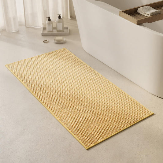 Bathroom Rugs Non Slip Washable, Super Absorbent Thin Bath Mat Quick Dry Low Pile Bathroom Rug, Yellow 24"x47"
