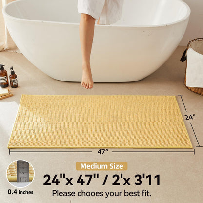 Bathroom Rugs Non Slip Washable, Super Absorbent Thin Bath Mat Quick Dry Low Pile Bathroom Rug, Yellow 24"x47"