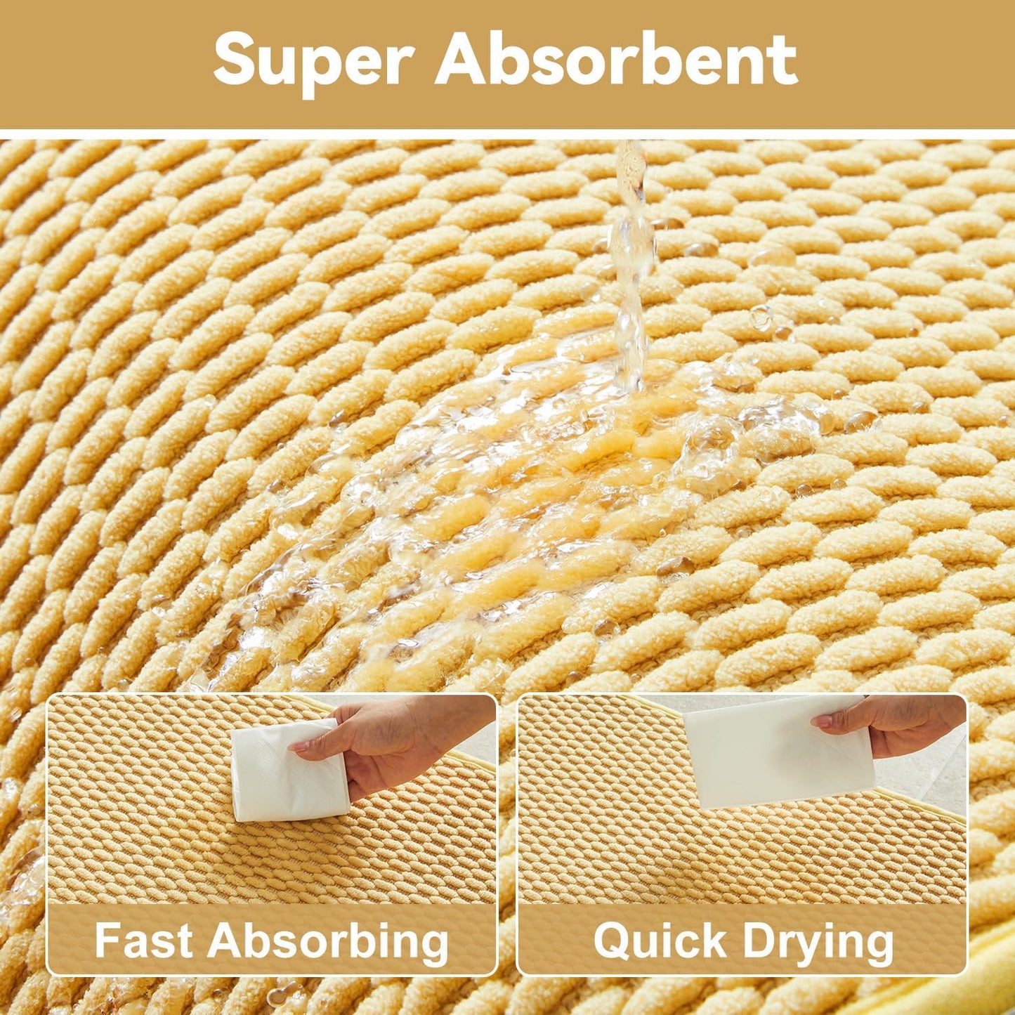 Bathroom Rugs Non Slip Washable, Super Absorbent Thin Bath Mat Quick Dry Low Pile Bathroom Rug, Yellow 24"x47"
