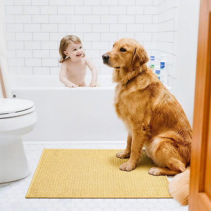 Bathroom Rugs Non Slip Washable, Super Absorbent Thin Bath Mat Quick Dry Low Pile Bathroom Rug, Yellow 24"x47"