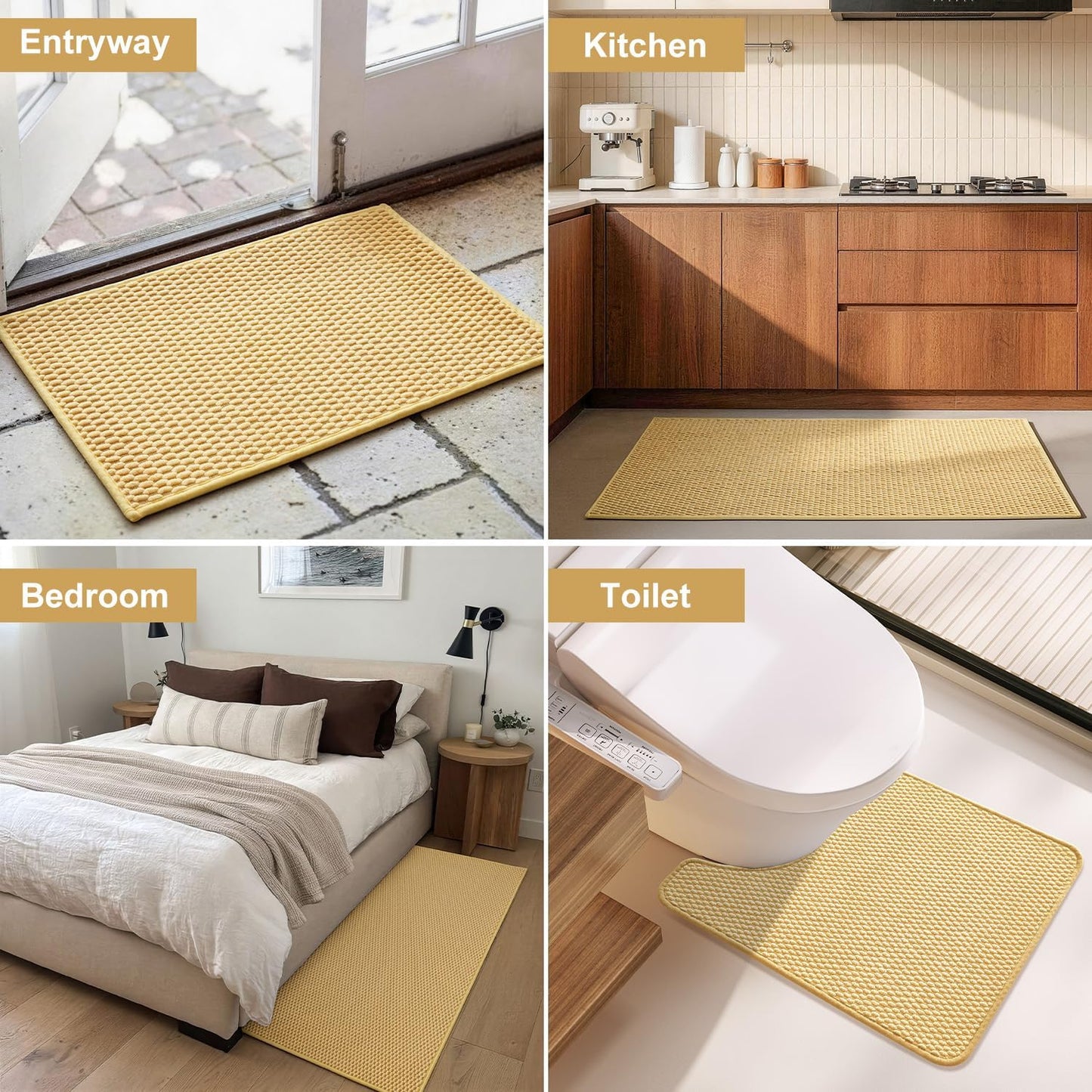 Bathroom Rugs Non Slip Washable, Super Absorbent Thin Bath Mat Quick Dry Low Pile Bathroom Rug, Yellow 24"x47"