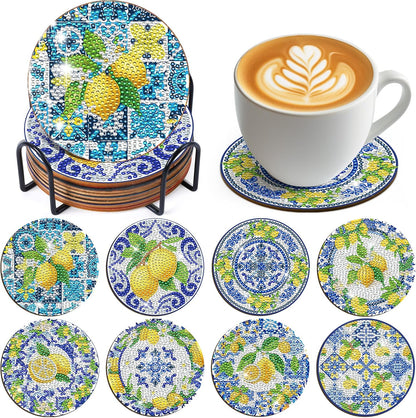 Lemon Diamond Art Coasters - 8 Pcs Diamond Painting Coasters Kit, Amalfi Coast Italy Souvenirs Rhinestone Gem Art Craft Kit for Adult Women