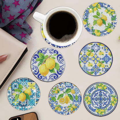 Lemon Diamond Art Coasters - 8 Pcs Diamond Painting Coasters Kit, Amalfi Coast Italy Souvenirs Rhinestone Gem Art Craft Kit for Adult Women