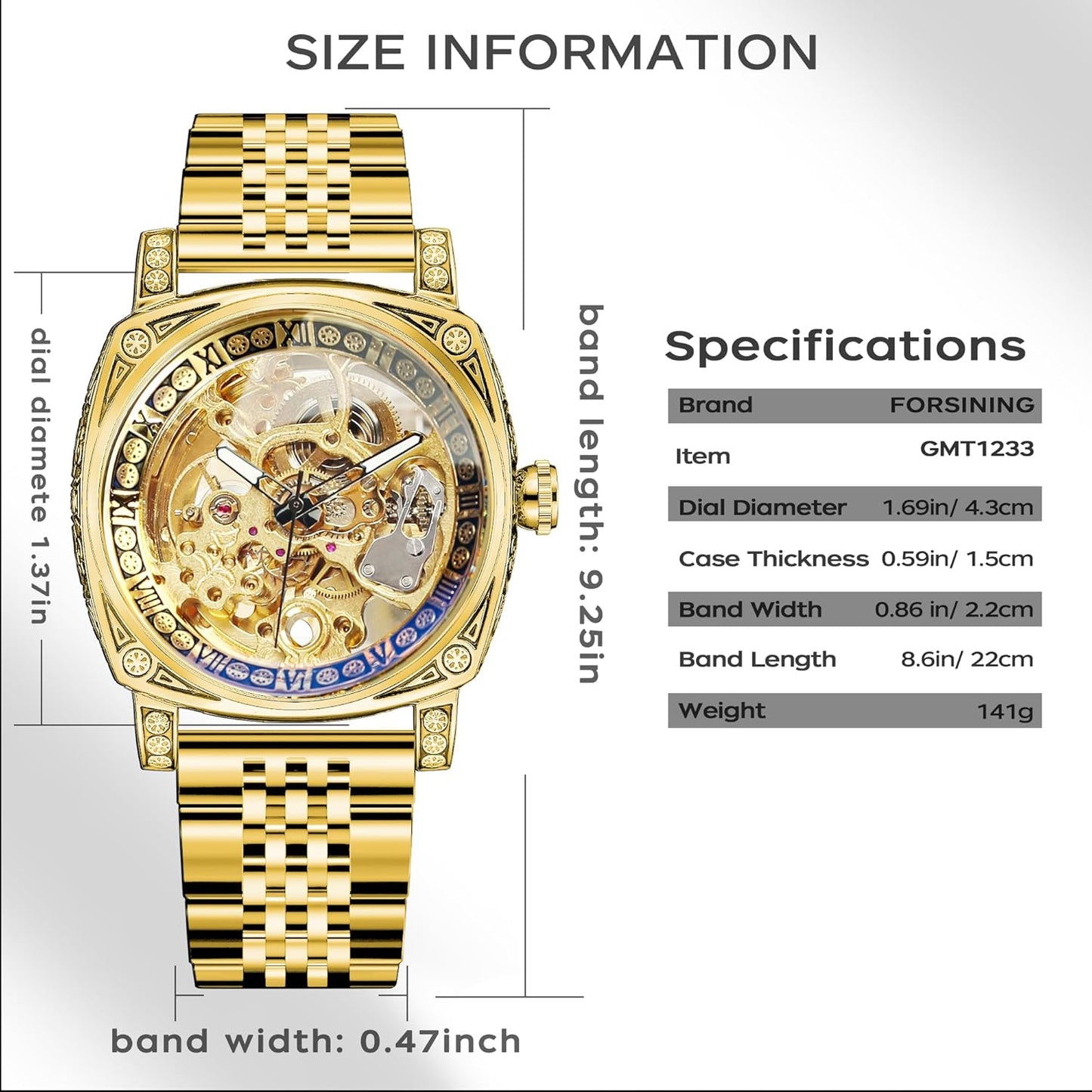 Watches for Man, Square Retro Mechanical Watch Self-Wind Carved, Skeleton Automatic Watches Vintage Leather Strap Wristwatch
