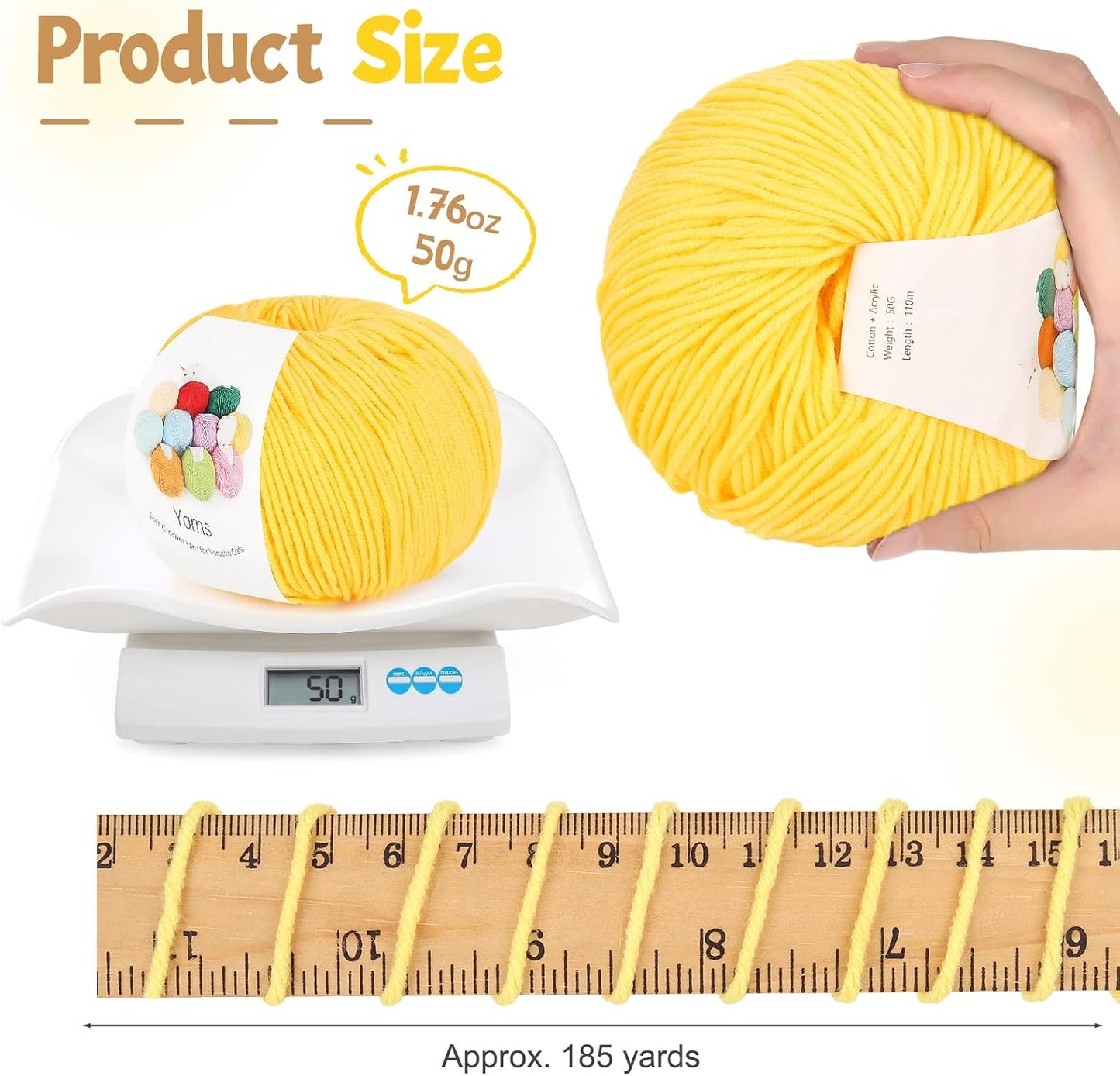 Cotton Acrylic Blend Yarn for Crocheting-Crochet Yarn Set (Yellow | 55% Cotton 45% Acrylic#3 DK (Light)-Super Soft Milk Cotton Yarn-Great Crochet and Knitting Starter Kit for Colorful Craft