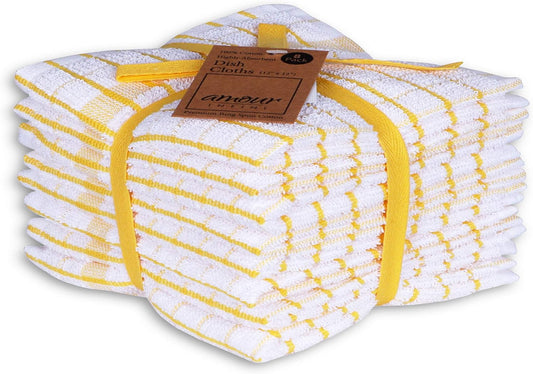 Kitchen Dish Cloths Set of 8 - Ultra Soft, Highly Absorbent, Quick-Drying Terry Cotton Dishcloths 12"x12" Inch Wash & Cleaning Cloths for Kitchen & Dishwashing (Yellow)