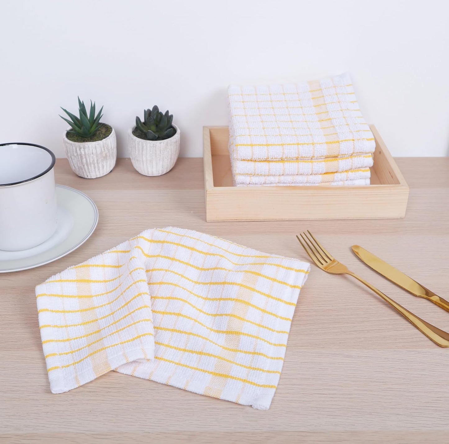 Kitchen Dish Cloths Set of 8 - Ultra Soft, Highly Absorbent, Quick-Drying Terry Cotton Dishcloths 12"x12" Inch Wash & Cleaning Cloths for Kitchen & Dishwashing (Yellow)