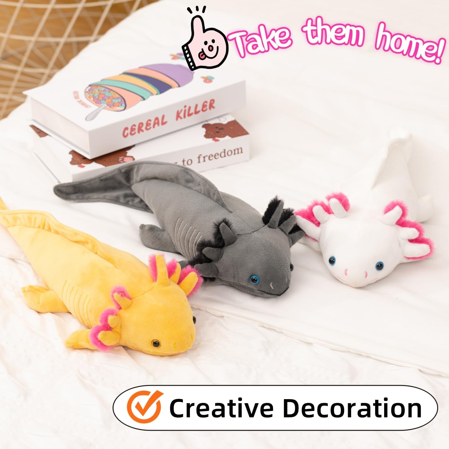 18'' Yellow Axolotl Plush Toy, Lifelike Salamander Stuffed Animal with Pink Gills, Soft Cuddly Plush for Kids, Friends, Birthday Children's Day Home Decor