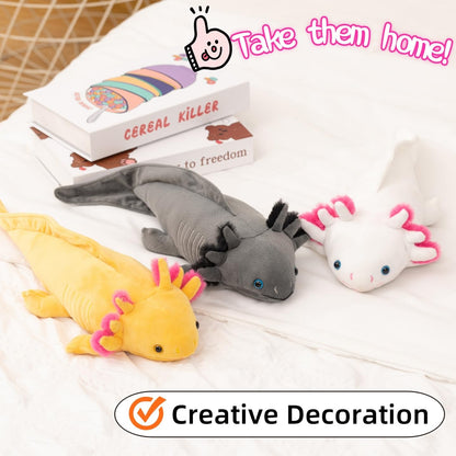 18'' Yellow Axolotl Plush Toy, Lifelike Salamander Stuffed Animal with Pink Gills, Soft Cuddly Plush for Kids, Friends, Birthday Children's Day Home Decor