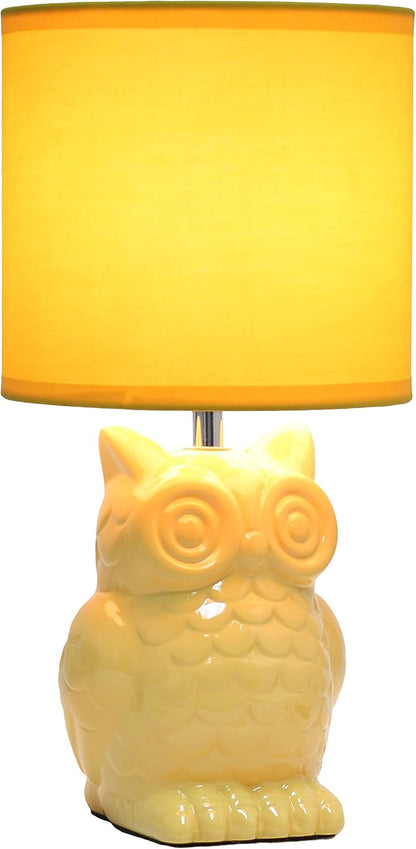 LT1136-DLN 12.8" Contemporary Ceramic Owl Bedside Table Desk Lamp w Matching Fabric Shade for Decor, Bedroom, Nightstand, Living Room, Entryway, Kids' Room, Nursery, Dandelion Yellow