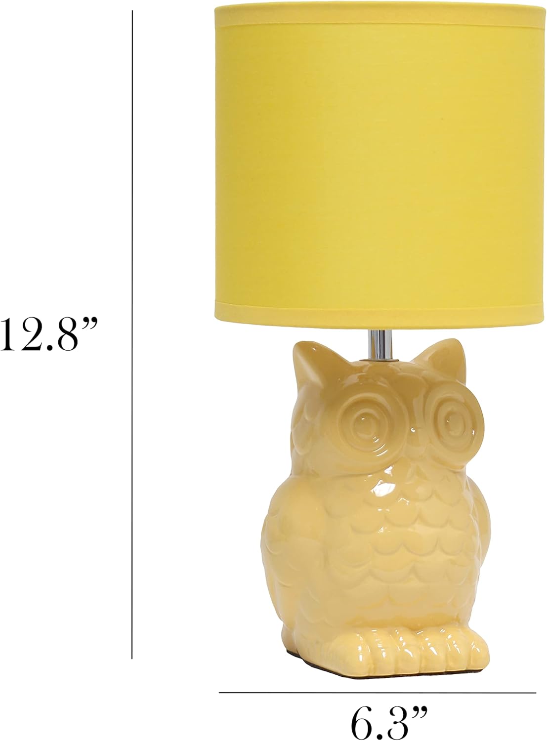 LT1136-DLN 12.8" Contemporary Ceramic Owl Bedside Table Desk Lamp w Matching Fabric Shade for Decor, Bedroom, Nightstand, Living Room, Entryway, Kids' Room, Nursery, Dandelion Yellow