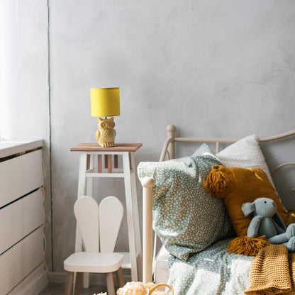 LT1136-DLN 12.8" Contemporary Ceramic Owl Bedside Table Desk Lamp w Matching Fabric Shade for Decor, Bedroom, Nightstand, Living Room, Entryway, Kids' Room, Nursery, Dandelion Yellow