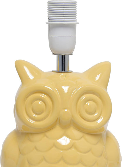 LT1136-DLN 12.8" Contemporary Ceramic Owl Bedside Table Desk Lamp w Matching Fabric Shade for Decor, Bedroom, Nightstand, Living Room, Entryway, Kids' Room, Nursery, Dandelion Yellow