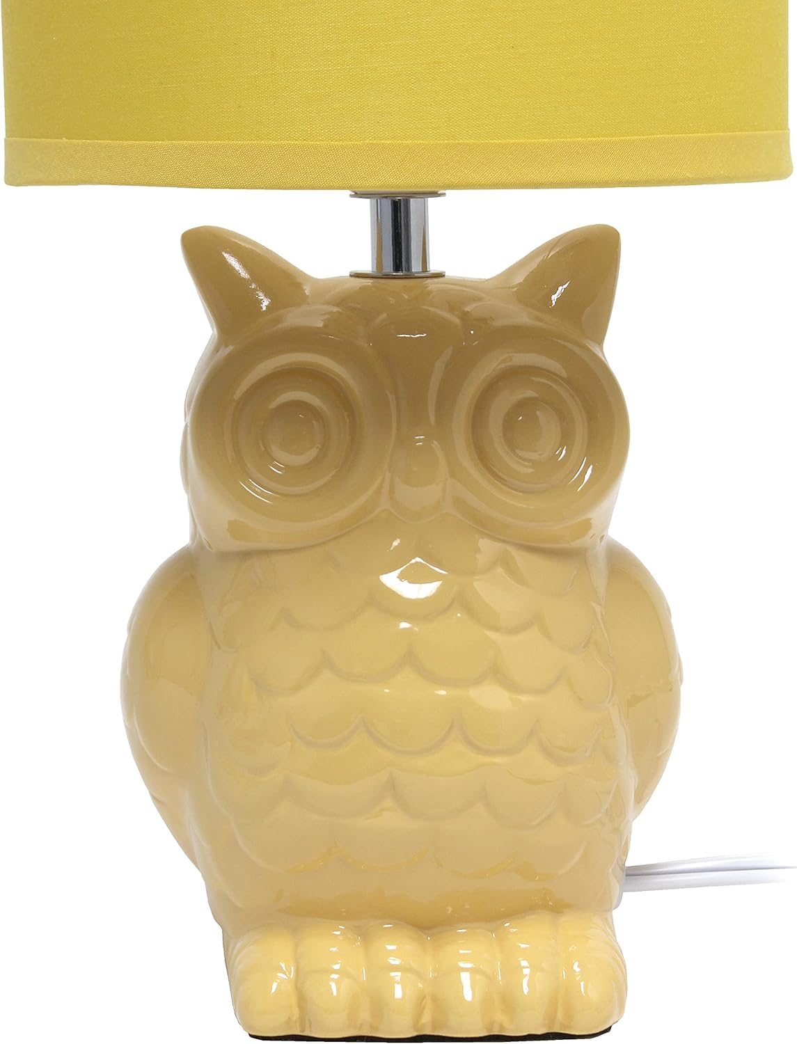 LT1136-DLN 12.8" Contemporary Ceramic Owl Bedside Table Desk Lamp w Matching Fabric Shade for Decor, Bedroom, Nightstand, Living Room, Entryway, Kids' Room, Nursery, Dandelion Yellow