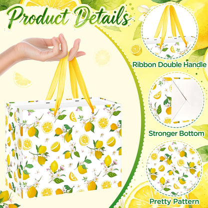 Lemon Gift Bag Yellow Lemon Floral Theme Party Wrapping with Tissue Paper and Card Decorations for Kids Adult Summer Fruit Birthday Baby Shower Lemonade Wedding Party Favors Gift Wrap Bag Supplies