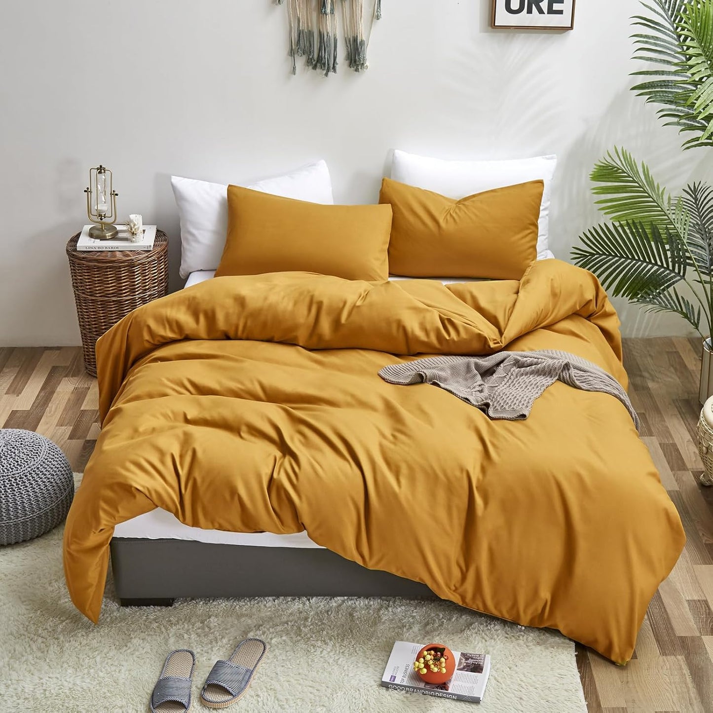 Mustard Yellow Comforter Set Queen Bedding Ginger Yellow Quilts Blanket Comfy Lightweight Cozy Solid Color Comforter Set for Women Men
