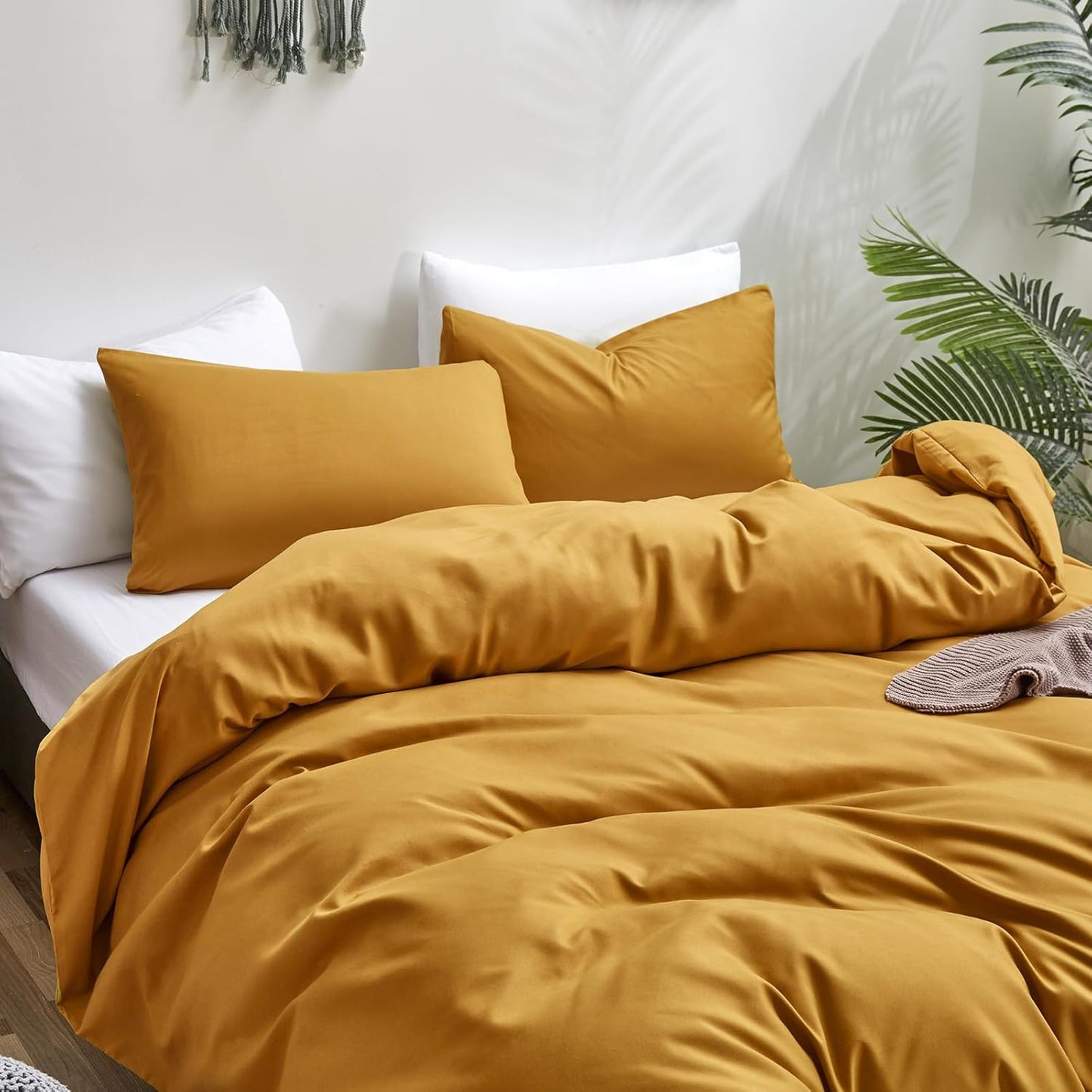 Mustard Yellow Comforter Set Queen Bedding Ginger Yellow Quilts Blanket Comfy Lightweight Cozy Solid Color Comforter Set for Women Men