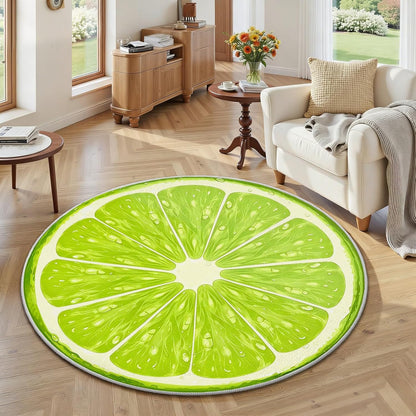 3ft Round Rug, Summer Fruit Circle Rugs for Bedroom, Green Lemon Area Rug Round, Fresh Lime Slice Circle Carpet for Living Room, Dining Room, Entryway, Washable Non-Slip Floor Rugs
