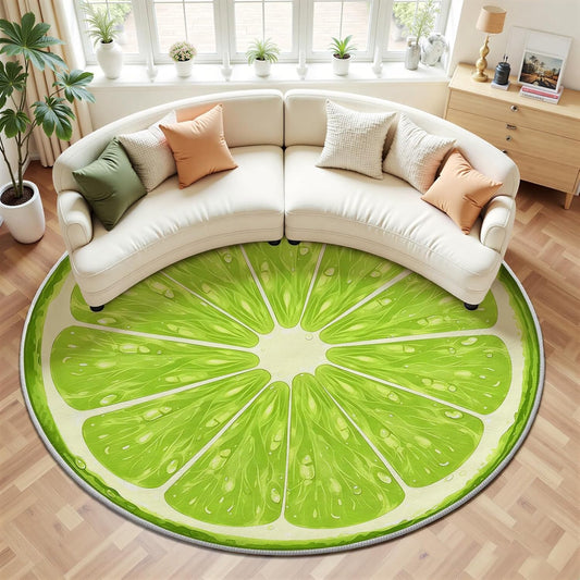 3ft Round Rug, Summer Fruit Circle Rugs for Bedroom, Green Lemon Area Rug Round, Fresh Lime Slice Circle Carpet for Living Room, Dining Room, Entryway, Washable Non-Slip Floor Rugs