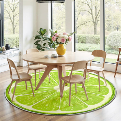 3ft Round Rug, Summer Fruit Circle Rugs for Bedroom, Green Lemon Area Rug Round, Fresh Lime Slice Circle Carpet for Living Room, Dining Room, Entryway, Washable Non-Slip Floor Rugs