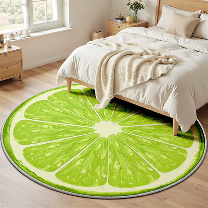 3ft Round Rug, Summer Fruit Circle Rugs for Bedroom, Green Lemon Area Rug Round, Fresh Lime Slice Circle Carpet for Living Room, Dining Room, Entryway, Washable Non-Slip Floor Rugs