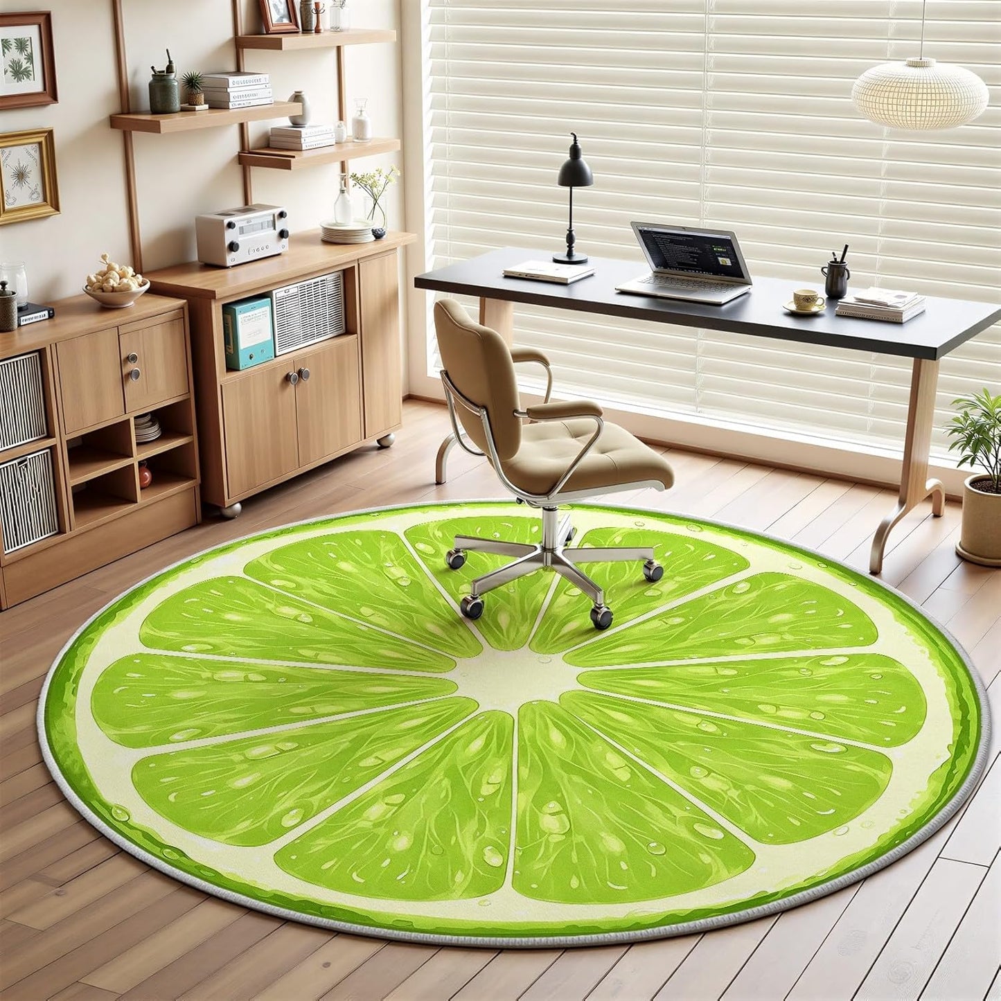 3ft Round Rug, Summer Fruit Circle Rugs for Bedroom, Green Lemon Area Rug Round, Fresh Lime Slice Circle Carpet for Living Room, Dining Room, Entryway, Washable Non-Slip Floor Rugs