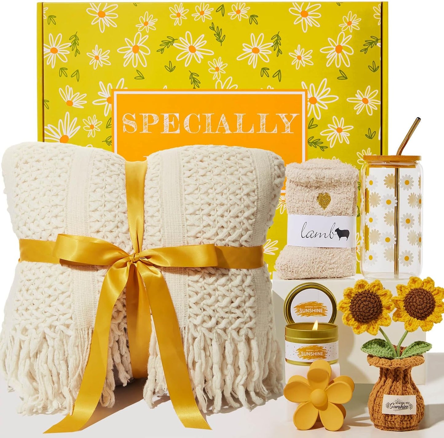 Birthday Gifts for Women, Christmas Self Care Get Well Gifts Baskets for Women, Sending Sunshine Sunflower Care Package, Thinking of You Thank You Inspirational Gift for Friend, Mom, Sister, Wife