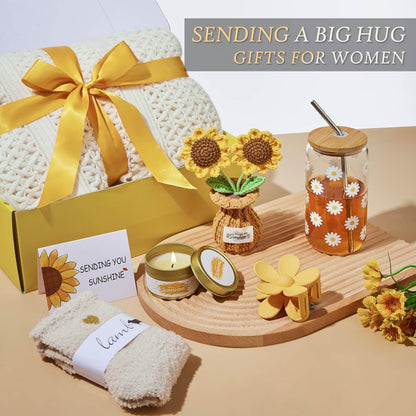 Birthday Gifts for Women, Christmas Self Care Get Well Gifts Baskets for Women, Sending Sunshine Sunflower Care Package, Thinking of You Thank You Inspirational Gift for Friend, Mom, Sister, Wife