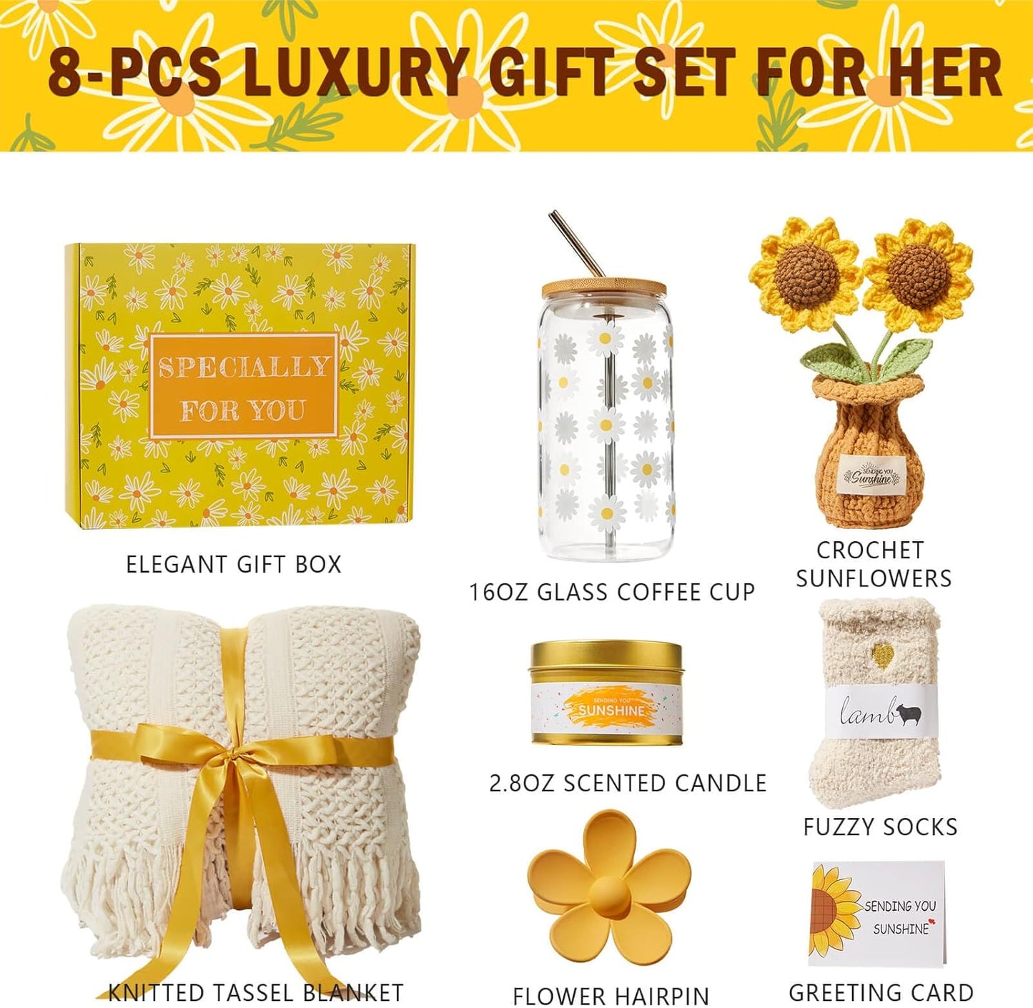 Birthday Gifts for Women, Christmas Self Care Get Well Gifts Baskets for Women, Sending Sunshine Sunflower Care Package, Thinking of You Thank You Inspirational Gift for Friend, Mom, Sister, Wife