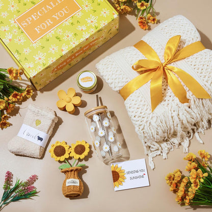 Birthday Gifts for Women, Christmas Self Care Get Well Gifts Baskets for Women, Sending Sunshine Sunflower Care Package, Thinking of You Thank You Inspirational Gift for Friend, Mom, Sister, Wife