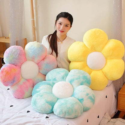 Flower Plush Throw Pillows, Flower Floor Pillow Seating Cushion Toy for Reading, Room, Watching TV (19.7", Yellow-2)