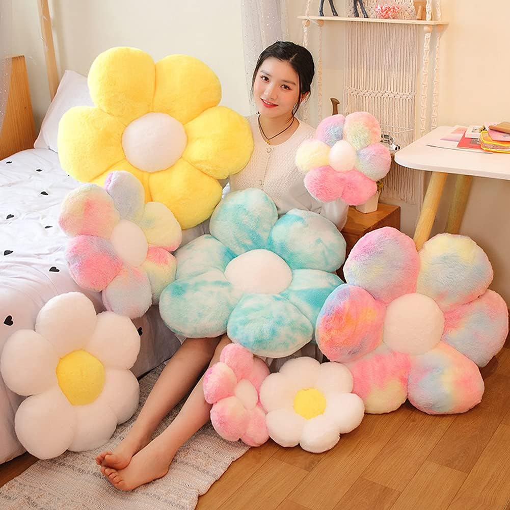 Flower Plush Throw Pillows, Flower Floor Pillow Seating Cushion Toy for Reading, Room, Watching TV (19.7", Yellow-2)